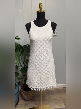 Lilly Pulitzer White Crochet Tassel-Trim Mini Dress